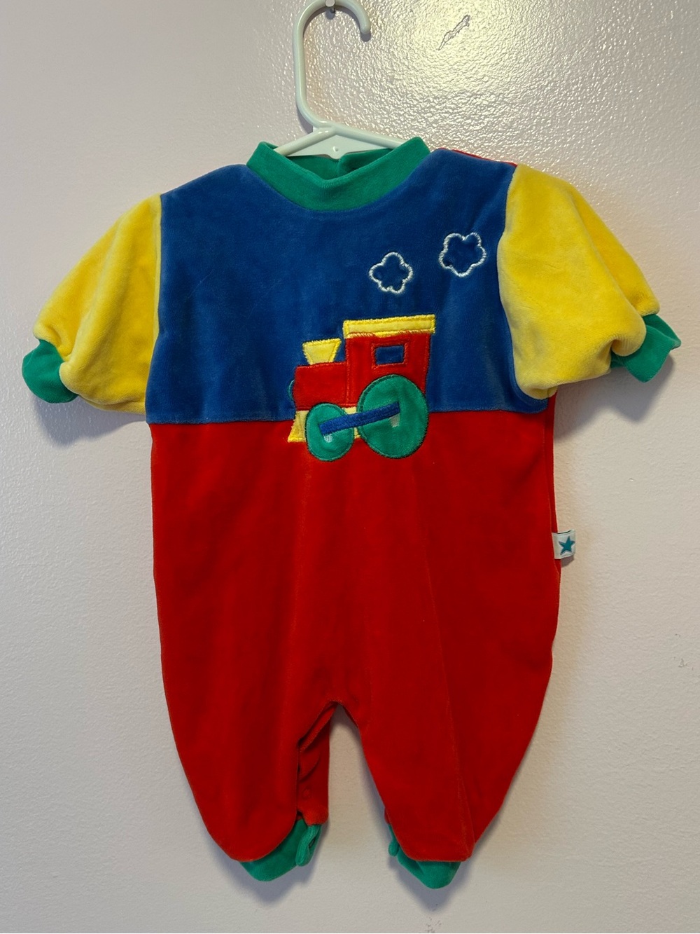 Vintage Little Me Velour Colorblock Train Romper Sz 3 Mo